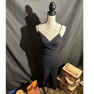 Emerald Sundae Juniors' High-Slit Gown Black